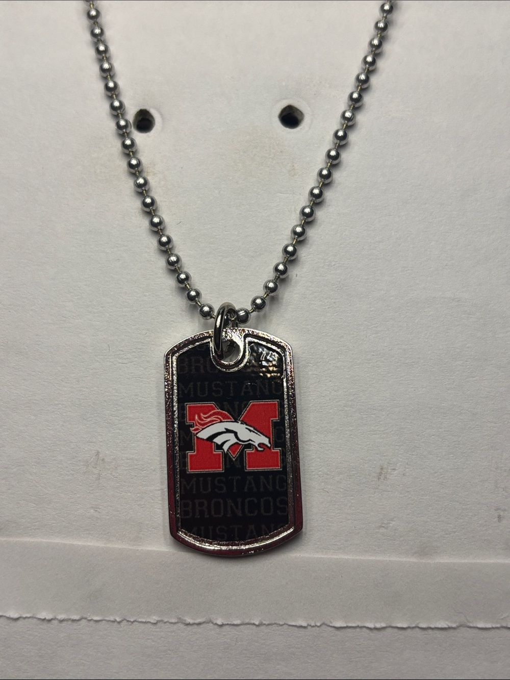 Red & Silver Mustangs Dog Tag Pendant Necklace
